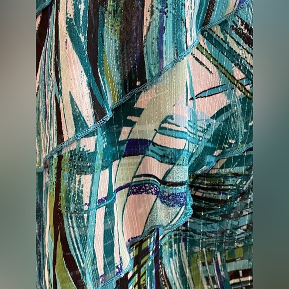 Sara Michelle Teal and Blue Abstract Blouse Size 2X - Picture 2 of 4